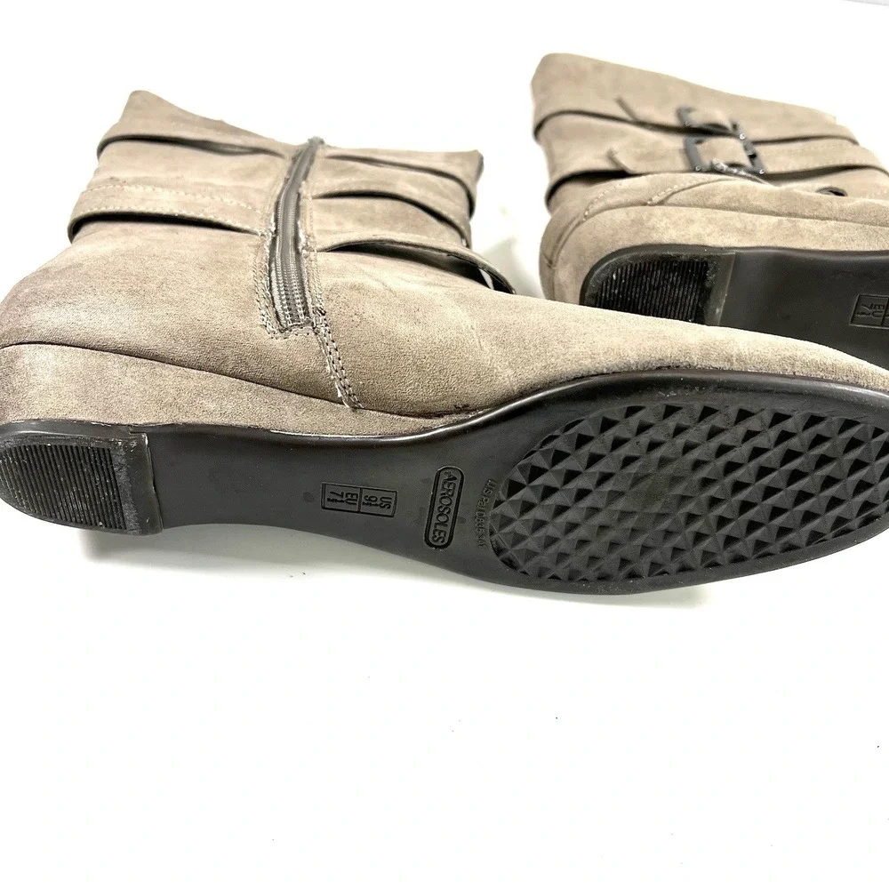Aerosoles Sot N Pepper Women's Taupe Buckle Boots Fairycore‎ Boho Wedge 9.5